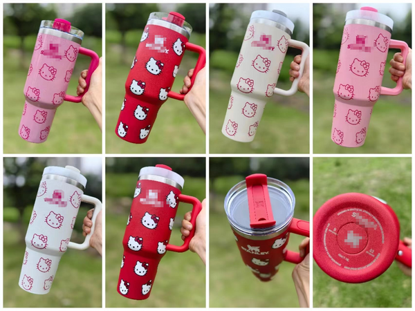 40oz H2.0 Stanley-style Hello Kitty Printed Tumblers with Plastic