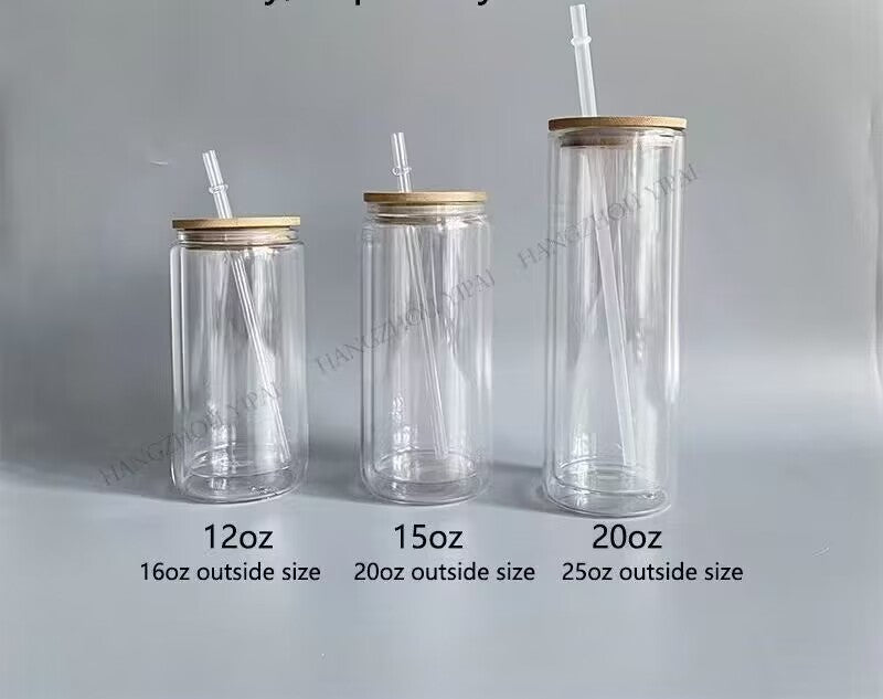 25oz Sublimation Blank Glass Tumbler Bamboo Lids (Clear or Frosted), Size: One Size