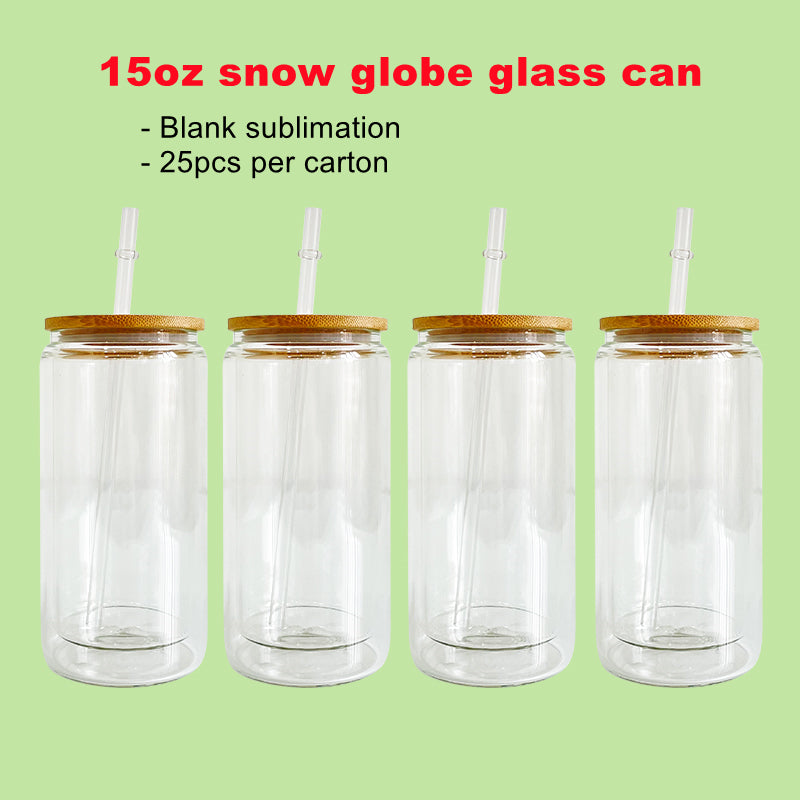 16oz Snowglobe Can Glass Double Wall Glass Tumbler