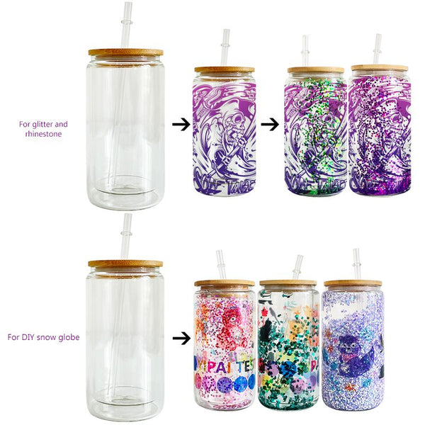 Summer Snow Globe glass cans! Double walled Glass Can Summer Gifts 