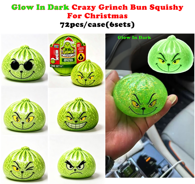 Presale USA_💚72pcs Glow in Dark Christmas Grinch Designs Pectin Sugar Dumpling Squishy Toys Soft Squish Adults Fidget Toys_USPNY
