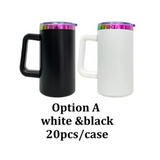 RTS USA_20oz Rainbow Plate Powder Coat Coffee Mugs with Removable Handle 20pcs For Laser Engraving_USPNY