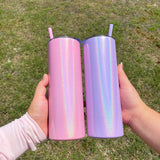 RTS USA_🔥20oz Shimmer Sublimation Straight Tumbler Macaron Colors Skinny Tumblers with colored PP straw_USPNY