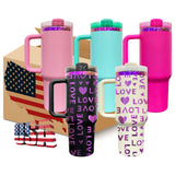 RTS USA_💜💗40oz Purple Pink Mirror Underneath Powder Coat H2.0 Quencher Tumblers 20pcs_USPNY