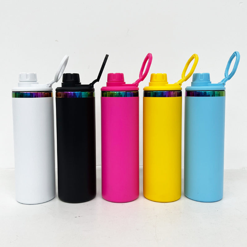 20oz Sports Lid Rainbow Underneath Powder Coat Straight Sports Water Bottles With 2 Lids 25pcs For Laser Engraving_CNPNY