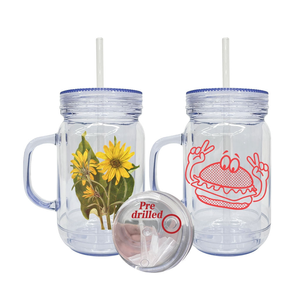 20oz Snow Globe Double Walled Plastic Mason Jars with Handle_CNPNY