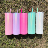 Presale USA_🔥20oz Shimmer Sublimation Straight Tumbler Macaron Colors Skinny Tumblers with colored PP straw_USPNY