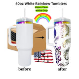 Presale USA_🌈40oz White Rainbow Tumblers Powder Coat H2.0 Quencher Tumbler 20pcs for Laser Engraving_USPNY