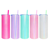 Presale USA_🔥20oz Shimmer Sublimation Straight Tumbler Macaron Colors Skinny Tumblers with colored PP straw_USPNY