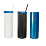 20oz Mirror Blue underneath Powder Coated Stainless Steel Straight Skinny tumblers for laser engraving_CNPNY