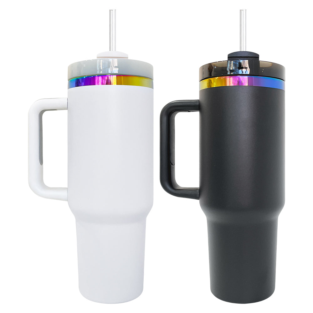 40 oz Tumbler with Handle, Rainbow Paint Insluated Tumbler with