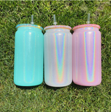 16oz Holographic Shimmer White Glitter Blank Sublimation with Plastic Bling Lid_CNPNY