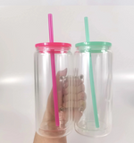 15oz Snow Globe Glass Mugs with colored Lids and Straw_CNPNY