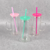 15oz Snow Globe Glass Mugs with colored Lids and Straw_CNPNY