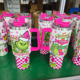 40oz Grinch Tumbler Stainless Steel Coffee Quencer Tumblers With Grinch Design Tumblers for Holiday Gifts_CNPNY