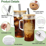24oz Glass Mason Jars Bamboo Lids Glass Handle Mugs 24pcs _CNPNY