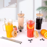 24oz Glass Mason Jars Bamboo Lids Glass Handle Mugs 24pcs _CNPNY