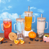 24oz Glass Mason Jars Bamboo Lids Glass Handle Mugs 24pcs _CNPNY