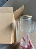 24oz Glass Mason Jars Bamboo Lids Glass Handle Mugs 24pcs _CNPNY