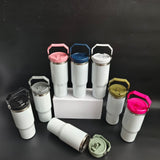 30oz White Blank Sublimation Flip Straw Tumblers With Colored Lids 25pcs_CNPNY