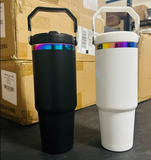 RTS USA_🌈 30oz Rainbow Underneath Sublimation Flip Straw Kids Water Bottoles Iceflow Tumblers_USPNY