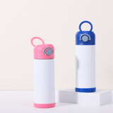 12oz White Blank Sublimation Kids Tumbler Water Bottles with Flip Straw Lids 25pcs_CNPNY