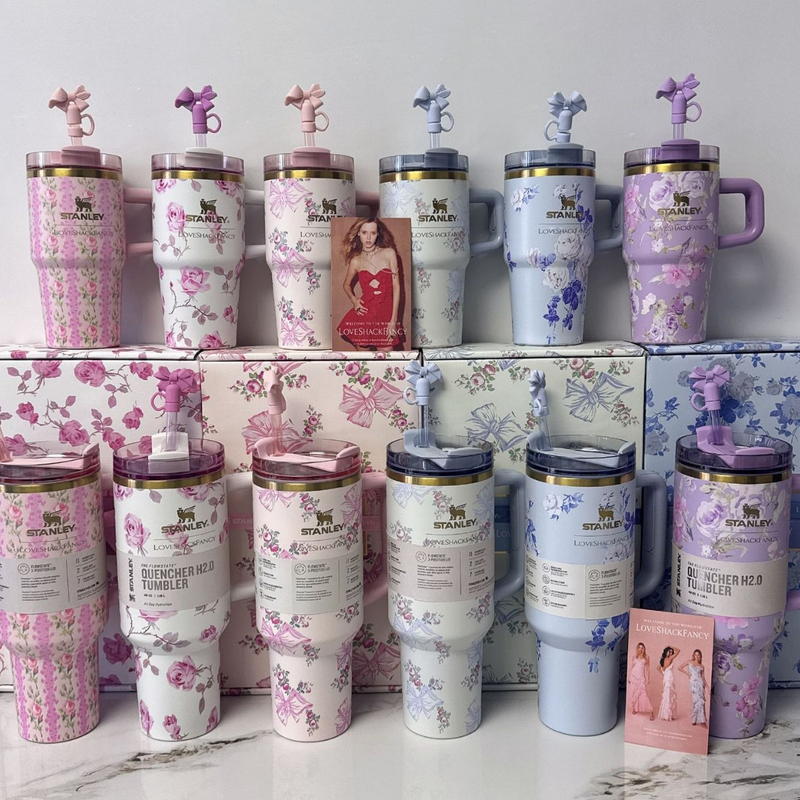 🌸🌸14oz/40oz Love Shack Fancy Collab🎀🎀Stanleys Quencher Tumbler with gift box _CNPNY