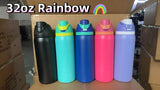 RTS USA_🌈32oz Rainbow Underneath Owala Stye Powder Coat Colors Water Bottles 25pcs For Laser Engraving_USPNY