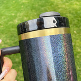 40oz Gold Plate Holographic Rainbow Glitter Shimmer Quencher Tumbler for Laser Engraving_CNPNY