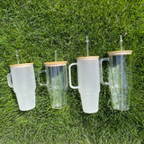 32oz/40oz Clear_Frosted Glass Tumbler With  Plastic_Bamboo Lids _CNPNY