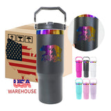 RTS USA_🌈 30oz Rainbow Underneath Sublimation Flip Straw Kids Water Bottoles Iceflow Tumblers_USPNY