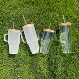 32oz/40oz Clear_Frosted Glass Tumbler With  Plastic_Bamboo Lids _CNPNY