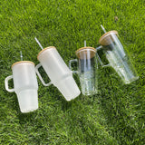 32oz/40oz Clear_Frosted Glass Tumbler With  Plastic_Bamboo Lids _CNPNY