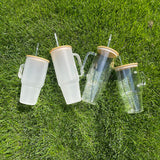 32oz/40oz Clear_Frosted Glass Tumbler With  Plastic_Bamboo Lids _CNPNY