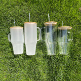 32oz/40oz Clear_Frosted Glass Tumbler With  Plastic_Bamboo Lids _CNPNY