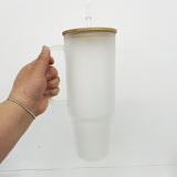 32oz/40oz Clear_Frosted Glass Tumbler With  Plastic_Bamboo Lids _CNPNY