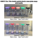 Pre-drilled 12oz/16oz Plastic Acrylic Snow Globe Mugs With Handle 25pcs_CNPNY