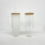 32oz/40oz Clear_Frosted Glass Tumbler With  Plastic_Bamboo Lids _CNPNY