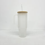 32oz/40oz Clear_Frosted Glass Tumbler With  Plastic_Bamboo Lids _CNPNY