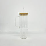 32oz/40oz Clear_Frosted Glass Tumbler With  Plastic_Bamboo Lids _CNPNY