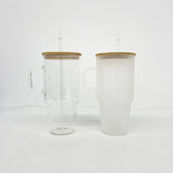 32oz/40oz Clear_Frosted Glass Tumbler With  Plastic_Bamboo Lids _CNPNY