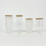 32oz/40oz Clear_Frosted Glass Tumbler With  Plastic_Bamboo Lids _CNPNY