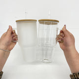 32oz/40oz Clear_Frosted Glass Tumbler With  Plastic_Bamboo Lids _CNPNY