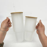 32oz/40oz Clear_Frosted Glass Tumbler With  Plastic_Bamboo Lids _CNPNY