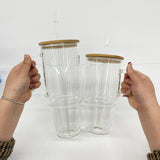 32oz/40oz Clear_Frosted Glass Tumbler With  Plastic_Bamboo Lids _CNPNY