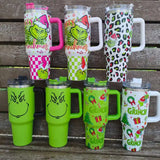 40oz Stainless Steel Coffee Travel Mugs With Grinch Design Tumblers for Holiday Gifts_CNPNY