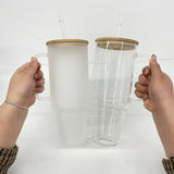 32oz/40oz Clear_Frosted Glass Tumbler With  Plastic_Bamboo Lids _CNPNY