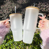 32oz/40oz Clear_Frosted Glass Tumbler With  Plastic_Bamboo Lids _CNPNY