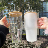 32oz/40oz Clear_Frosted Glass Tumbler With  Plastic_Bamboo Lids _CNPNY