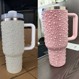 Presale USA_40oz H2.0 White Pink Rhinestone Pearl Bling Tumblers 20pcs_USPNY